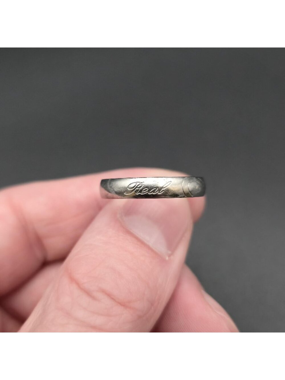 Size 8.25 Sterling Silver Engraved "Real Love" Scrolled Band Ring A8840